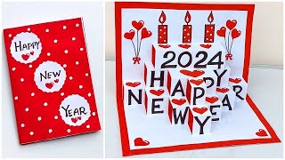 DIY Happy New Year greeting card 2024  New year 3D pop up card  How to make new year card [upl. by Orbadiah]