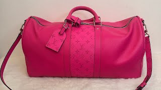 🗣️ LOUIS VUITTON KEEPALL 50 FUCHSIA 🌺 LUXURY TRAVEL LUGGAGE 🥳 LV KEEP ALL [upl. by Idahs]