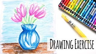 Easy Expressive Flower Drawing Exercise Using Watersoluble Crayons [upl. by Fiedling]