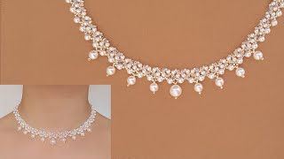 Classic White Pearl and Crystal Beaded Necklace DIY Wedding Jewelry Beading Tutorial 白珍珠串珠项链 [upl. by Nodnab523]