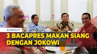 Momen Jokowi Makan Siang Bareng 3 Bacapres Anies Ganjar dan Prabowo di Istana [upl. by Jempty818]