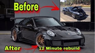 REBUILDING A WRECKED PORSCHE TURBO S X GT2RS IN 12 MINUTES INCREDIBLE CAR BUILD TRANSFORMATION [upl. by Asseram821]