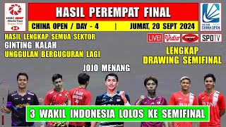 Hasil Lengkap 8 Besar China Open 2024 Hari Ini  GINTING Kalah  JOJO Menang  3 Wakil Ke Semifinal [upl. by Lan]