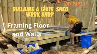 Part 1 Building my 12x16 Shed Workshop from Start to Finish floor and walls [upl. by Atiuqrahc]