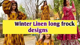 Beautiful Printed Linen Long Frock Designs Ideas l winter Linen Frock designs  winter Dress design [upl. by Veronica]