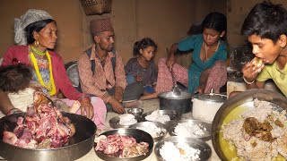 village meat curry amp rice in Dharme brothers family  Rural Nepal ruralnepall [upl. by Eillo872]