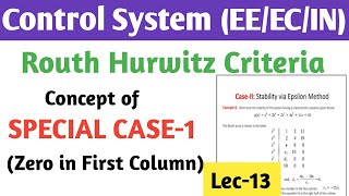 Routh Hurwitz Stability SPECIAL CASE1  Zero in the First Column Solved Example  Epsilon Method [upl. by Ydok]