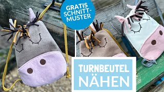 Pony Turnbeutel für Kinder nähen  einfache Nähanleitung mit gratis Schnittmuster [upl. by Aerol]