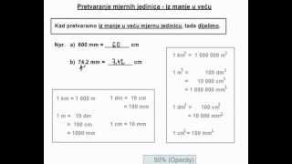 Pretvaranje mjernih jedinica za duljinu i površinu  iz manje u veću decimalni brojevi [upl. by Pell]