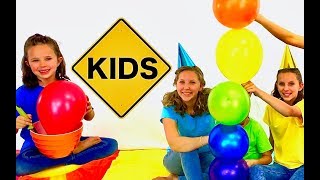 Learn English Colors Rainbow Balloon Stack with Sign Post Kids [upl. by Nagel335]