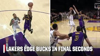 D’Angelo Russell’s floater Spencer Dinwiddie’s block seal Lakers’ win vs Bucks  NBA on ESPN [upl. by Nylcoj]