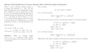 Game Theory 38 Cournot Duopoly With 1Sided Incomplete Information [upl. by Annatnas]