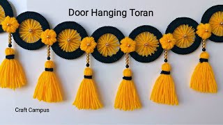 Easy Woolen Door Hanging Toran Making Using Old Bangles and Hair Rubber Bands  DIY Woolen Toran [upl. by Nisa]