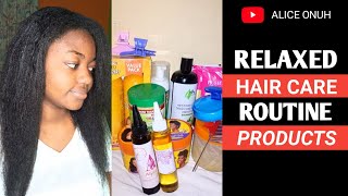 RELAXED HAIR PRODUCTS BEGINNER HAIRCARE ROUTINE FOR THICK LONG HEALTHY HAIR [upl. by Grados354]