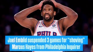 Joel Embiid Suspended for Shoving Philadelphia Reporter Marcus Hayes [upl. by Pammie]