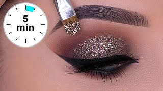 5 MINUTE New Years Eve Glitter Smokey Eyes Tutorial [upl. by Ennaear782]