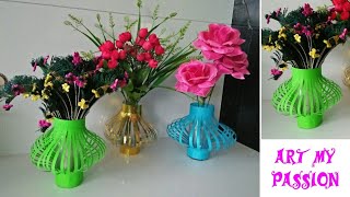 How to Make a Paper Flower Vase  DIY simple Paper Flower Vase  Paper Flower Bouquet  artmypassion [upl. by Anicul156]