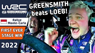 Gus Greensmith beats Loeb to Win his First Ever WRC Rally Stage  WRC Rallye MonteCarlo 2022 [upl. by Irtak]