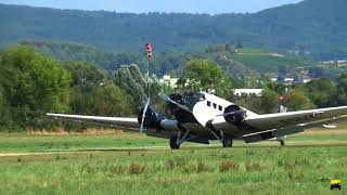 Junkers Ju52 HBHOS  take off amp landing on dusty grass runway  Flugtag Bensheim 2018 [upl. by Rodd156]