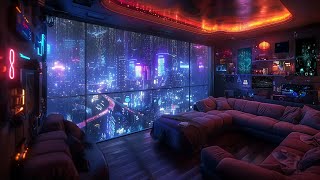 🎵 Cyberpunk Ambience Soothing Ambient Music For Relaxation  Balcony Over City Streets  12 Hours [upl. by Nonnahs]