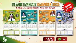 Desain Kalender 2025  LENGKAP Hijriyah Jawa amp Jadwal Sholat FREE CDR  nurdesigns [upl. by Ellenij933]