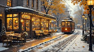 Soft Jazz amp Falling Snow ❄️ Relaxing Moments at a Warm and Cozy Outdoor Coffee Shop [upl. by Wharton651]