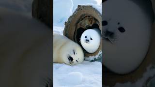 Closeup camera of the survival of harp seal pups with their mother in the harsh Arctic region [upl. by Ecissej583]