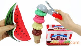 Making Ice Cream Cones with Squishy Fruits amp Vegetables Velcro Baby Toys for Kids Children [upl. by Allys]