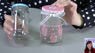 Decorar frascos de vidrio reciclados  Fernanda Valiente Tutorial en Español Subtitulado [upl. by Aihtekal]