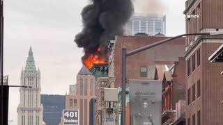 FLAMES from Soho Building Roof  2alarm Fire in NYC [upl. by Nivrek572]