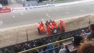 British Superbike Assen 3092018 crash Dan LinfootTommy Bridewell [upl. by Adnilreh]