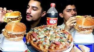 EATING SPICY TIKKA PIZZA ZINGER BURGER CHICKEN SHAWARMA  MUKBANG [upl. by Peppard]