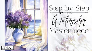 BREATHTAKING StepbyStep Watercolor LandscapeStill Life Painting Outline Available [upl. by Willcox]