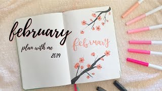 PLAN WITH ME  February 2019 Bullet Journal Setup  Cherry Blossoms Theme [upl. by Lianna301]