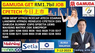 Daily KLSE BURSA UPDATE  7122023💥GAMUDA GET RM17bil JOB💥CPETECH IPO TODAY 💥 HEIM GENP VITROX [upl. by Davon]