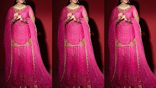 Wedding Wear Pink Embroidery Dress Designs  Stylish Pink Plazzo Suit Designs Ideas [upl. by Ynatsyd]