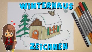 Winterhaus einfach malen für Kinder  ab 10 Jahren  Malen mit Evi  deutsch [upl. by Thorndike]