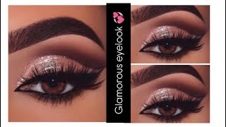 Full cut crease eyelook  pink eyelook with wing linner glitter eyes [upl. by Annig]