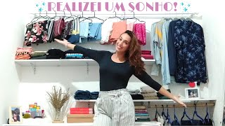 FIZEMOS UM CLOSET COM VARÃO DE CORTINA PRATELEIRAS COM PORTA DE GUARDA ROUPA E ARMÁRIO VIROU CÔMODA [upl. by Sandeep]