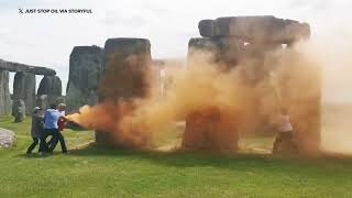 Protesters vandalize Britains Stonehenge [upl. by Clausen188]