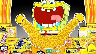 Convenience Store YELLOW Food Mukbang Animation with SPONGEBOB  ASMR Mukbang [upl. by Aritak]