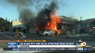 Car slams into hair salon after road rage incident [upl. by Innes]