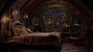 Warm Hobbit Bedroom Ambience  Crackling Fire and Rain Sounds for Relief Tinnitus and Deep Sleep [upl. by Kaslik240]