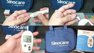 SINOCARE Safe Accu Glucometer with Test Strips and Lancets Unboxing and Testing 431Pesos from Shopee [upl. by Tommy]