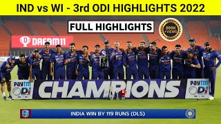 India Vs West Indies 3rd Odi Full Match Highlights 2022  Ind vs Wi 3rd odi Highlights 2022 [upl. by Lumbard]