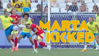 Marta Red Card one match suspension against Spain Marta kicked to Olga Carmona Womens Olympic 2024 [upl. by Ursulina480]