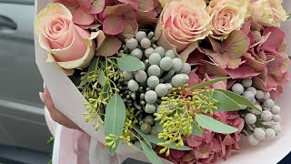 Creating a bouquet in autumn colors the processAutumnBouquetHydrangeaPinkRose BruniaEucalyptus [upl. by Anele]