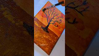 Mini canvas painting 💥🎨 sunset landscape painting technique shorts [upl. by Funch]