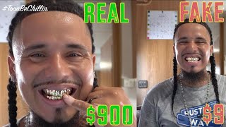 900 VS 9 GOLD GRILLZ FAKE EBAY TEETH COMPARED TO REAL JEWELRY SHOP SET [upl. by Coleville]