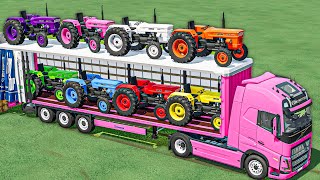 TRANSPORT OF COLORS  FIAT Mini Tractors On DOUBLE ROOF TRAILER  Farming Simulator 22 [upl. by Mian19]